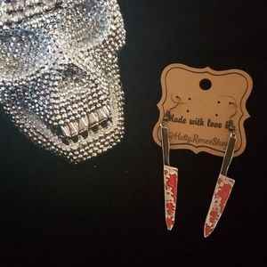 Bloody horror jewelry kitchen knife earrings